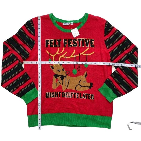 Mighty Fine Sweater Womens Red Black Felt Festive Might Delete 2X NEW - Picture 4 of 8